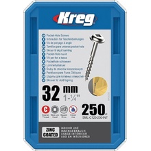 Kreg Zinc Maxi-Loc Skrutky pre skryté spoje - 32 mm, hrubý závit, 250 ks SML-C125-250