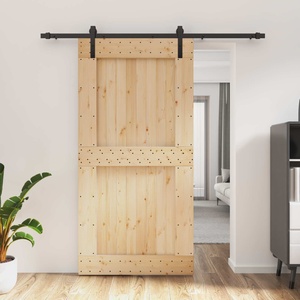 vidaXL Преплъзваща се врата Естествено и черно 100 x 210 cm (3444922)