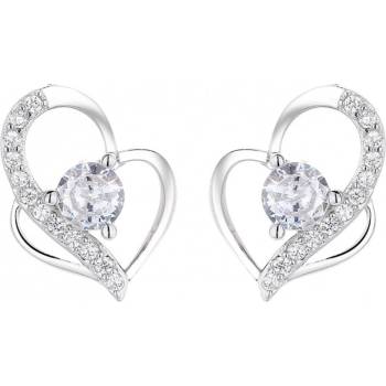 DELIS Сребърни обеци, jw840, дизайн на сърце с бял цирконий, с родиево покритие (jw840)