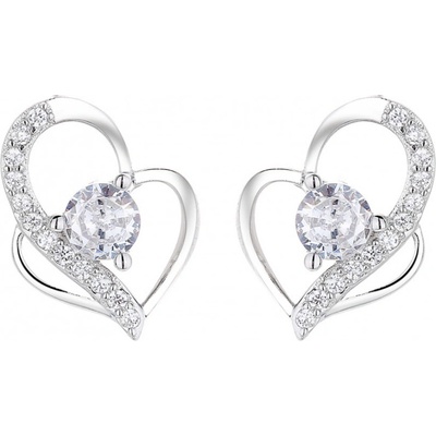 DELIS Сребърни обеци, jw840, дизайн на сърце с бял цирконий, с родиево покритие (jw840)