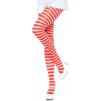 Image 1 of Leg Avenue Nylon Stripe Tights 7100 White-Red S/M/L