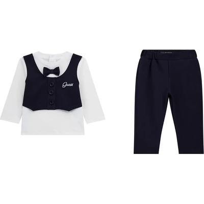 GUESS Комплект риза с пришит елек и панталон в тъмно синьо за бебе момче Guess