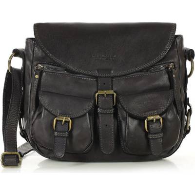 Mazzini Marco Čierna kožená crossbody kabelka s vreckami Safari Handmade Bag