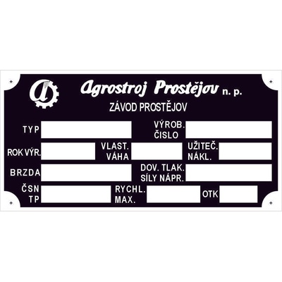 Výrobní štítek vleky Agrostroj z. Prostějov neuvedeno | Zboží Auto