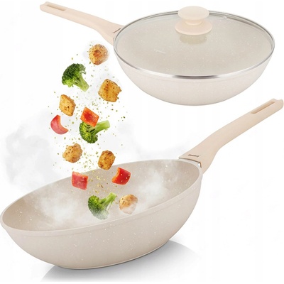 Klausberg Wok pánev 28 cm s poklicí, krémová, indukce/plyn, nepřilnavý povrch 7991