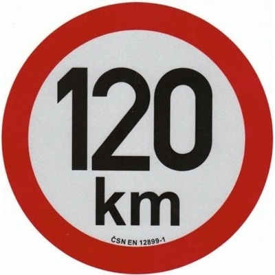 Samolepka konstrukční rychlosti 120 km, reflexní, průměr 20 cm, s normou ČSN EN 12899-1