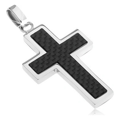 Šperky eshop Ocelový kříž ozdoba s karbonovým designem Y22.8