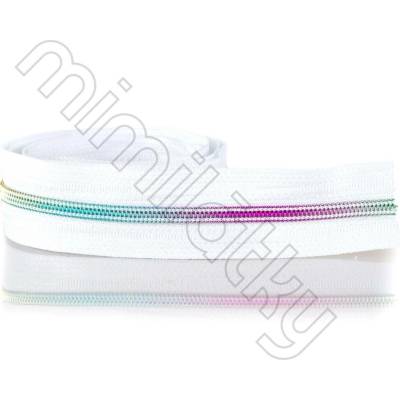 Zip spirálový 5mm metráž bílá/duhová