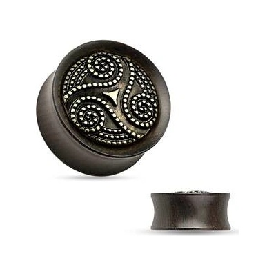 Šperky4U dřevěný plug do ucha Ebony Wood s ornamenty PL01172-16