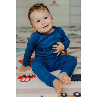 Detské body z merino vlny a hodvábu Cosilana s dlhým rukávom modré