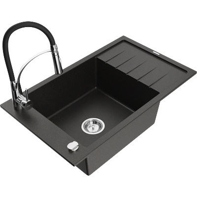Mexen Elias гранитна мивка с 1 отделение, отцедник и кухненски смесител Aster, черен/златен металик - 6511-75-73450-70 (6511-75-73450-70)