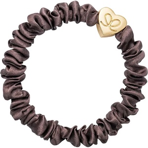 By Eloise London Gold Heart Skinny Silk Scrunchie цвят Mocha