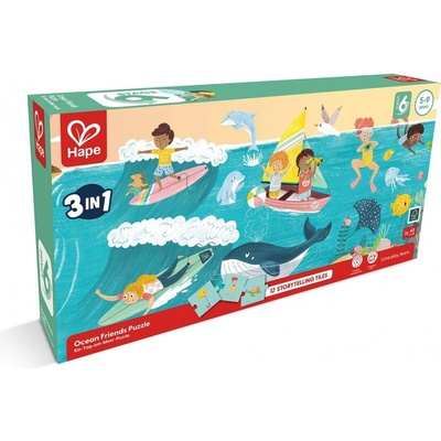 Hape Пъзел, Hape, Приятели на океана 3 в 1, 48/48/48 части (H1645)