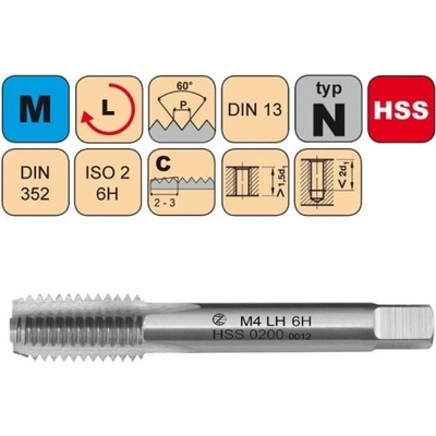 NÁSTROJE CZ Sadový závitník /CZZ0200L/ M6x1 LH ISO2 HSS DIN 352 LEVÝ Závit: M6-II č.2