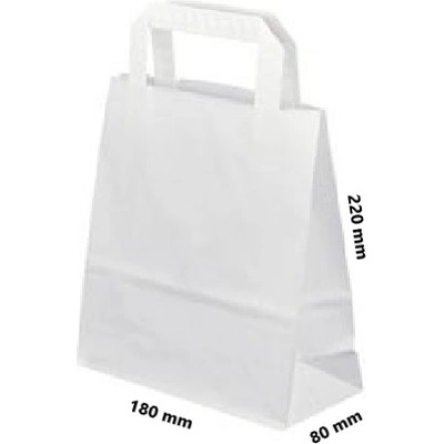 Papírová taška ploché ucho 180x80x220 mm nosnost 5 kg cena za: 500 ks v kartonu, Barva: Bílá