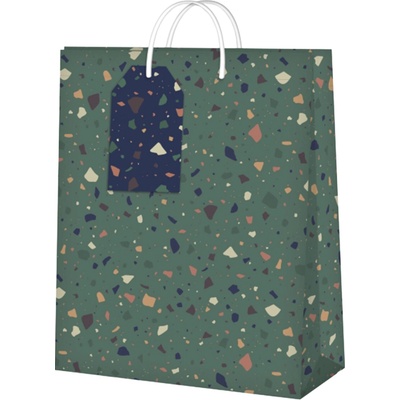 Dárková taška velká - Zelené terrazzo (26 × 12,7 × 32,4 cm)