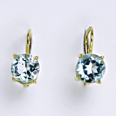 Čištín Zlaté náušnice,přírodní topaz sky 8 mm , žluté i bílé zlato 14 ct - NK 1357