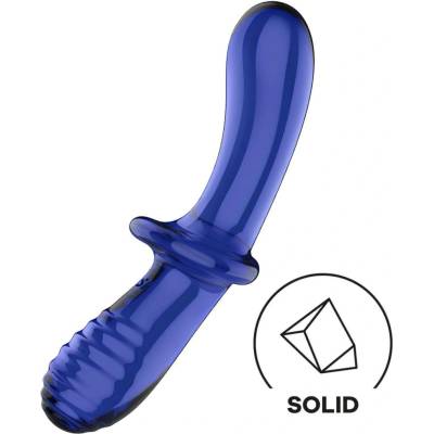 Satisfyer Double Crystal oboustranné skleněné dildo modré
