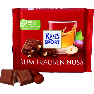 Ritter Sport čokoláda mléčná s rozinkami v rumu a ořechy 100 g