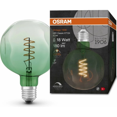 Osram zelená vintage LED žiarovka E27 4,5 W GLOBE, teplá biela 4058075761858