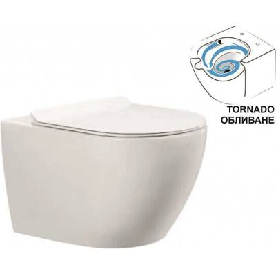Inter Ceramic Конзолна тоалетна чиния ICC 5238, Inter Ceramic, седалка и капак, порцелан, бял, 53.5x36.5x44см (5238)