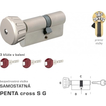 MPkovania DK - PENTA cross S G - s gombíkom, D 40 + V 50 mm, NIM - nikel matný