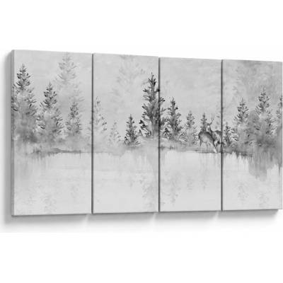 Obraz - Jelene pri jazere, štvordielne 160x80 cm