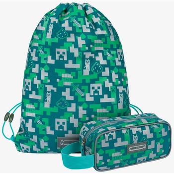 Baagl Зелен училищен комплект - моливник, чанта Baagl Minecraft 2 Silver Creeper BAAGL | Zelen | Момичешки | ONE SIZE