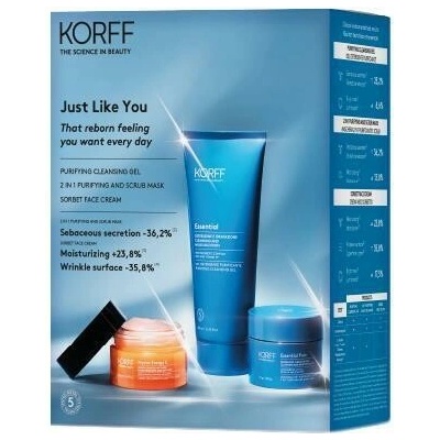 Korff Hydr.en.C sorbet pro jasnou pleť 50 ml + čistící gel 200 ml + čistící maska scrub 2 v 1 50 g kosmetická sada