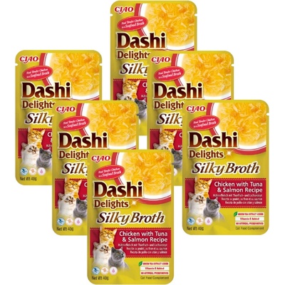 Dashi Delights Silky Broth s kuřecím masem tuňákem a lososem 6 x 40 g