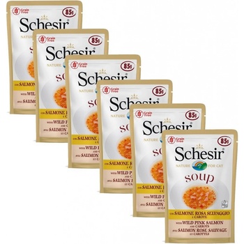 Schesir Cat soup divoký ružový losos s mrkvou 6 x 85 g