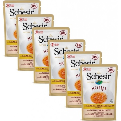 Schesir Cat soup divoký ružový losos s mrkvou 6 x 85 g
