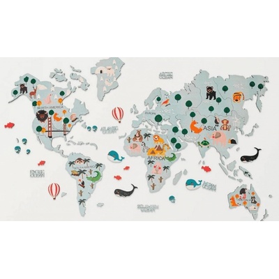 Mapa na stenu pre deti - 2D drevená MODRÁ 100x60cm