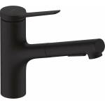 Hansgrohe Едноръкохватков кухненски смесител Hansgrohe Zesis M33 с издърпващ се душ, матово черен (74803670)