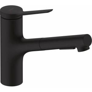 Hansgrohe Едноръкохватков кухненски смесител Hansgrohe Zesis M33 с издърпващ се душ, матово черен (74803670)