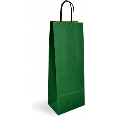 Papírová taška na víno zelená Mosela 140x80x390 mm s krouceným uchem