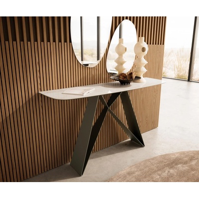 Delife Edge oválný tvar 180×40 cm keramika Patagonia leštěná Velio kov titanová barva