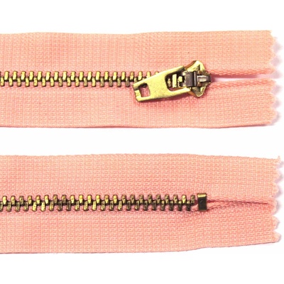 Kovový zip no.3 nerozepínací 10cm mosazné zlaté zoubky - více barev color: 553 lososová