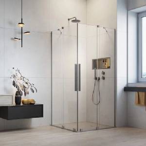 Radaway Квадратна душ кабина с плъзгащи врати Radaway Furo KDD, 90x90 см, профил четкано злато (10105090-91-01L+10105090-91-01R)
