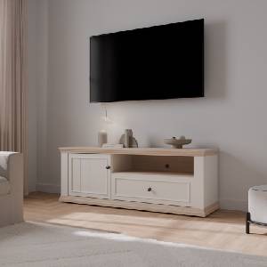 Forte Tv шкаф thirteen, 149.50 см, бяло/дъб Рива (pntt121l-q214)
