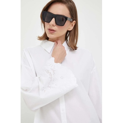 TWINSET Памучна риза Twinset дамска в бяло със свободна кройка с класическа яка (231TT2303)