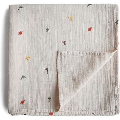 Mushie Muslin Swaddle Blanket Organic Cotton пелена за повиване Dinosaurs 120cm x 120cm