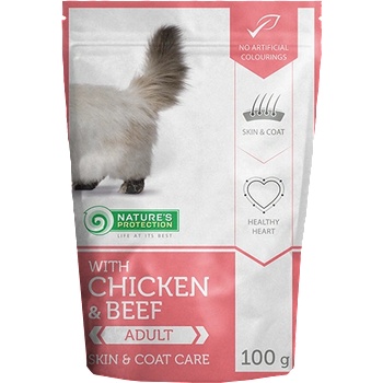 Nature's Protection Chicken & Beef Skin & Coat Care пауч за котки с пиле и говеждо 100gr