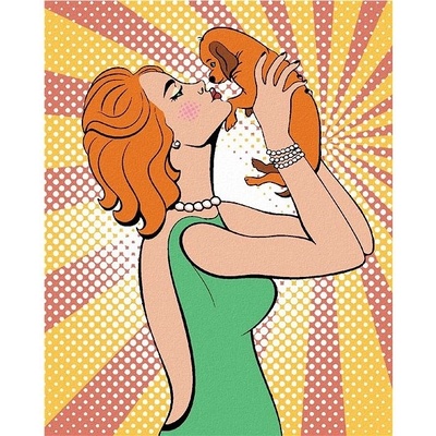 Zuty malování Podle čísel Pop-Art Žena Se Štěnátkem 40 x 50 Cm Plátno Rám