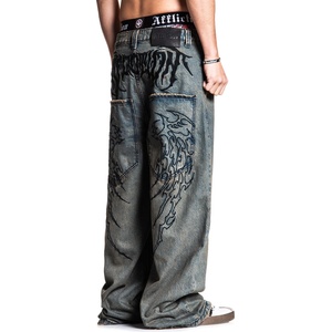 AFFLICTION мъжки панталони дънки baggy AFFLICTION - TRIBAL & WINGS - washed сини - 110XW134-GYTI