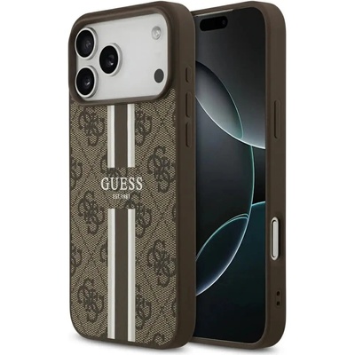 GUESS Калъф Guess 4G Printed Stripes MagSafe за iPhone 17 Pro Max - кафяв