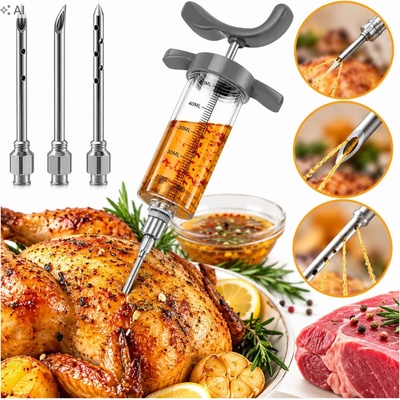 Ruhhy 23055 Praktická striekačka na mäso, 3 x ihla
