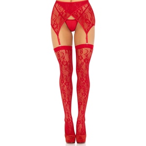 Leg Avenue Lace Thigh Highs & Garterbelt 1608 Red