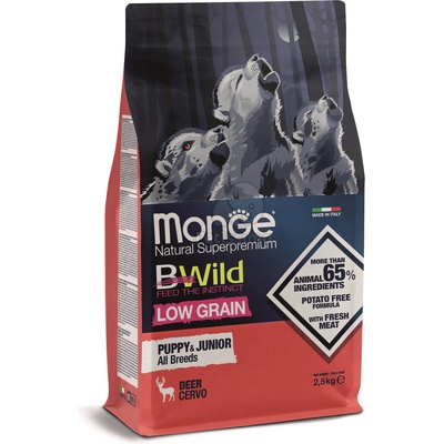 Monge BWild All Breed Low Grain Puppy & Junior суха храна за кучета - еленско 2, 5 кг