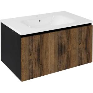 SAPHO Lorea - Шкаф за мивка 80x44x51 см, 1 чекмедже, дъб Колингвуд/матово черно LE080-1935 (LE080-1935)